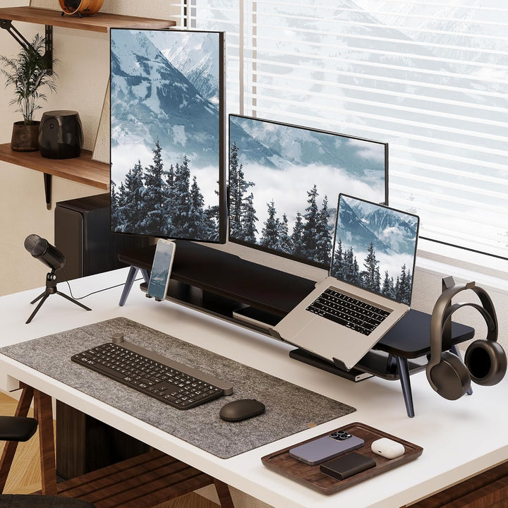 Fenge Dual Monitorständer mit Laptop Halterung/Telefon Halter/Headset Halterung, 2 Etagen Gross Mult