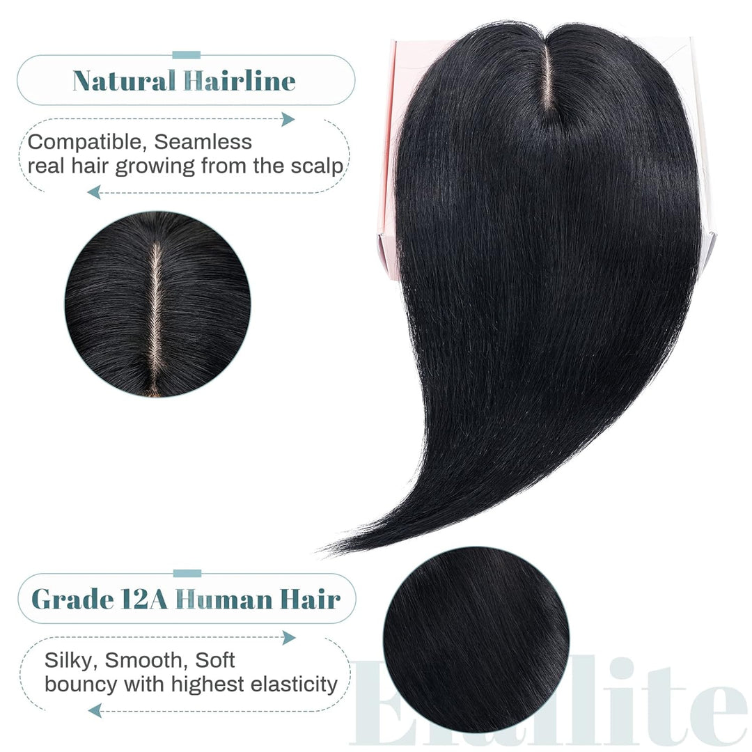 Elailite Clip in Toupet Frauen, Echthaar Topper, Seide Basis Clip in Extensions Haarteil 130% Dichte