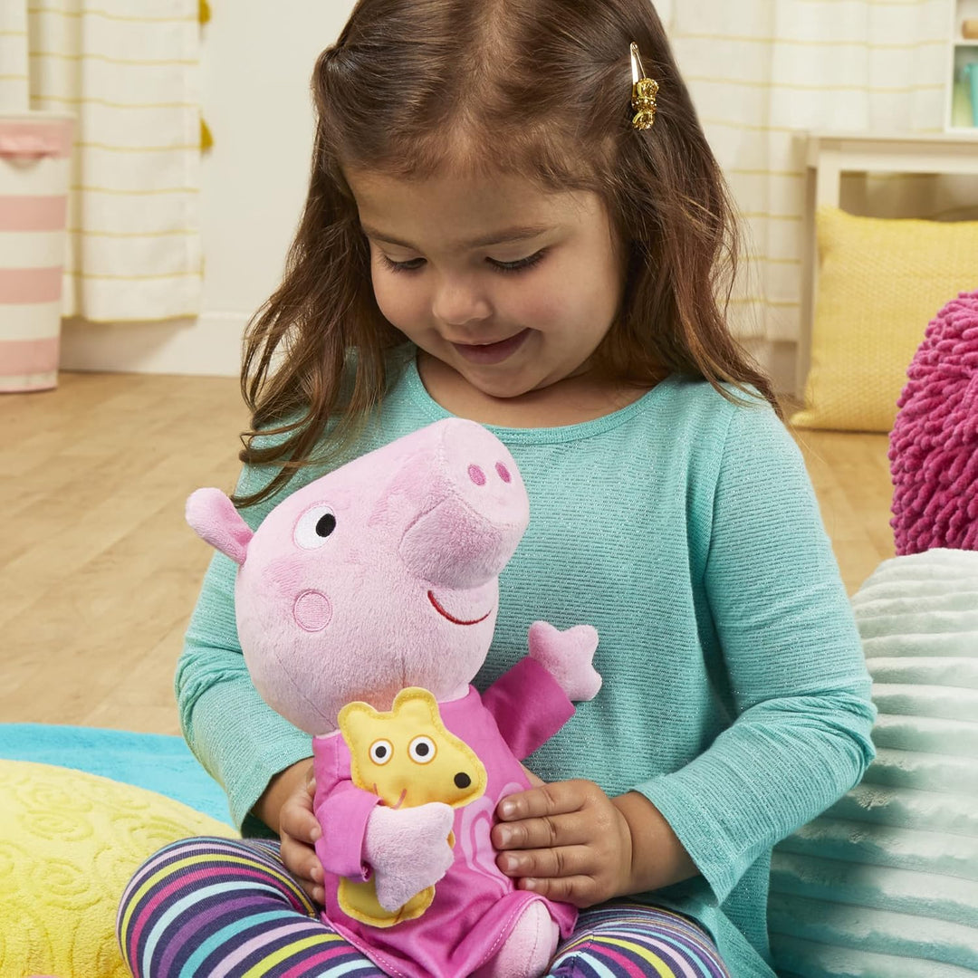 Peppa Pig F3777 Bear Peppa's Bedtime Schlaflieder singende Plüschpuppe mit Teddybär-Zubehör, 3 Liede