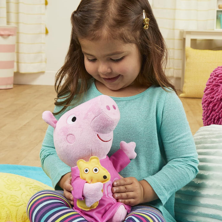 Peppa Pig F3777 Bear Peppa's Bedtime Schlaflieder singende Plüschpuppe mit Teddybär-Zubehör, 3 Liede