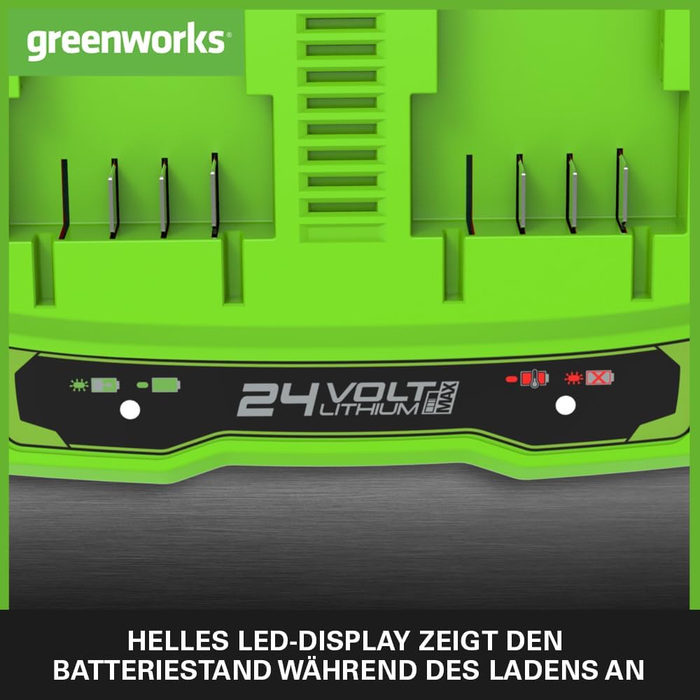 Greenworks 24V 4A Doppellader Akku Ladegerät - 24V Ladegerät für Garten- und Elektrowerkzeuge, lädt