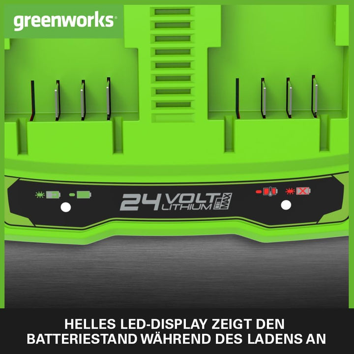 Greenworks 24V 4A Doppellader Akku Ladegerät - 24V Ladegerät für Garten- und Elektrowerkzeuge, lädt