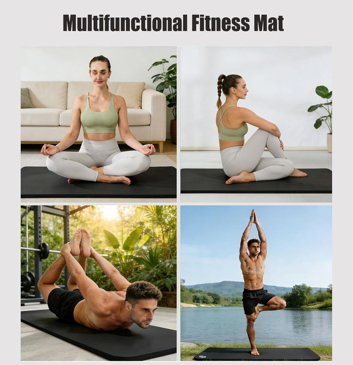 Gymnastikmatte 195x90cm Gross Yogamatte 10/15mm Dicke XL Fitnessmatte | Mit Tragegurt und Tasche, Ru