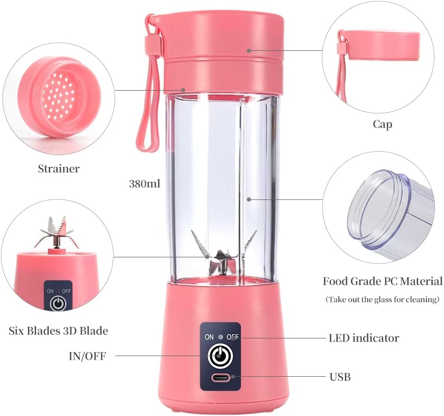Mixer Smoothie Maker, elektrischer USB-Entsafter-Mixer, tragbarer Mini-Mixer mit sechs Klingen für S