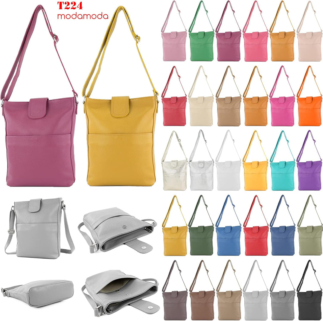 modamoda de - T224 - ital. Umhängetasche Schultertasche Medium aus Leder Senfgelb, Senfgelb