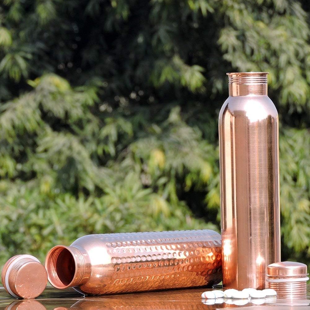 Monika Enterprises Wasserflaschen aus reinem Kupfer, 900 ml, 2 Stück, Set aus gelenkfreien Kupfer-Wa