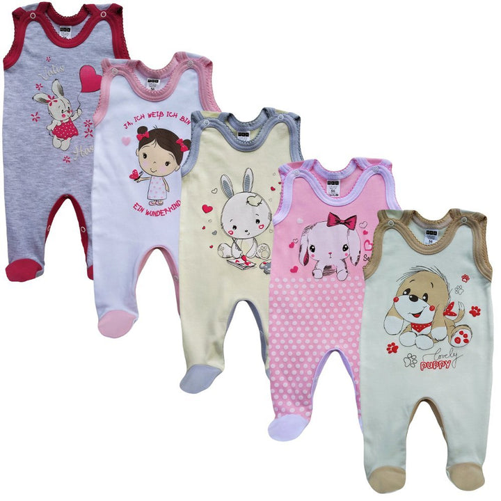 MEA BABY Unisex Baby Strampler mit Aufdruck aus 100% Baumwolle im 5er Pack. Baby Strampler für Mädch