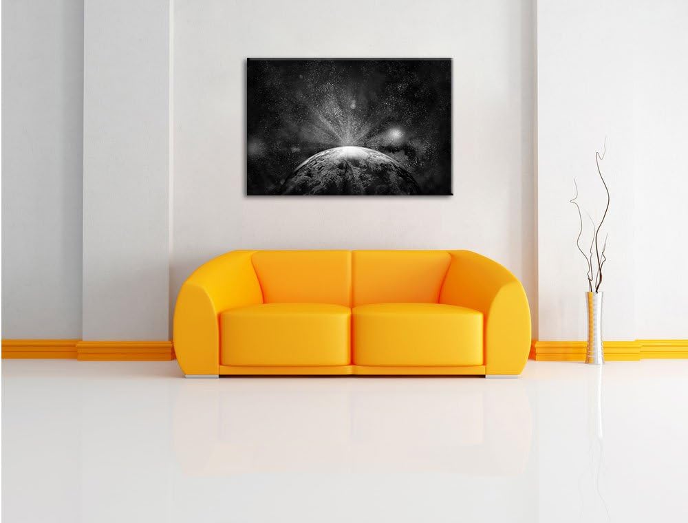 Pixxprint Sicht vom Mond auf die Erde / 100x70cm Leinwandbild bespannt auf Holzrahmen/Wandbild Kunst
