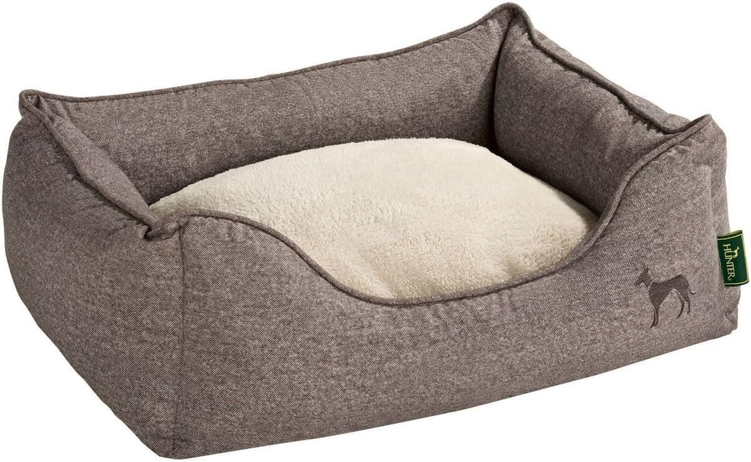 HUNTER Boston Hundesofa, Hundebett, Wendekissen mit Plüschbesatz,pflegeleicht, 80 x 60 cm, braun bra