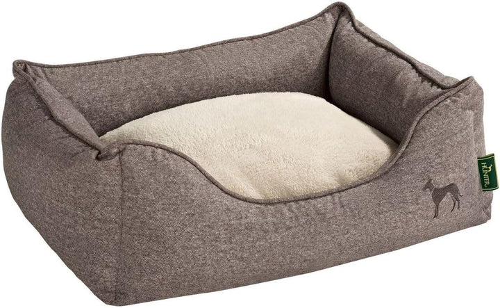 HUNTER Boston Hundesofa, Hundebett, Wendekissen mit Plüschbesatz,pflegeleicht, 80 x 60 cm, braun bra