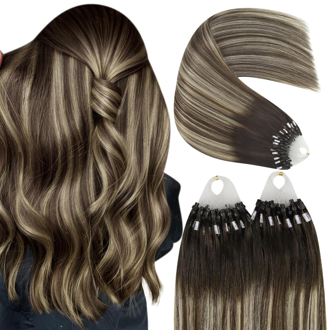 YoungSee Microring Extensions Echthaar Ombre Microring Extensions Echthaar Dunkelbraun Ombre Aschblo