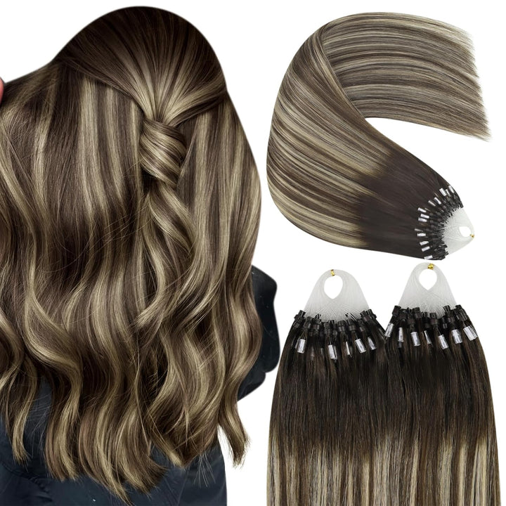 YoungSee Echthaar Extensions Microring Ombre 50 cm Microring Extensions Echthaar 1g Dunkelbraun Ombr