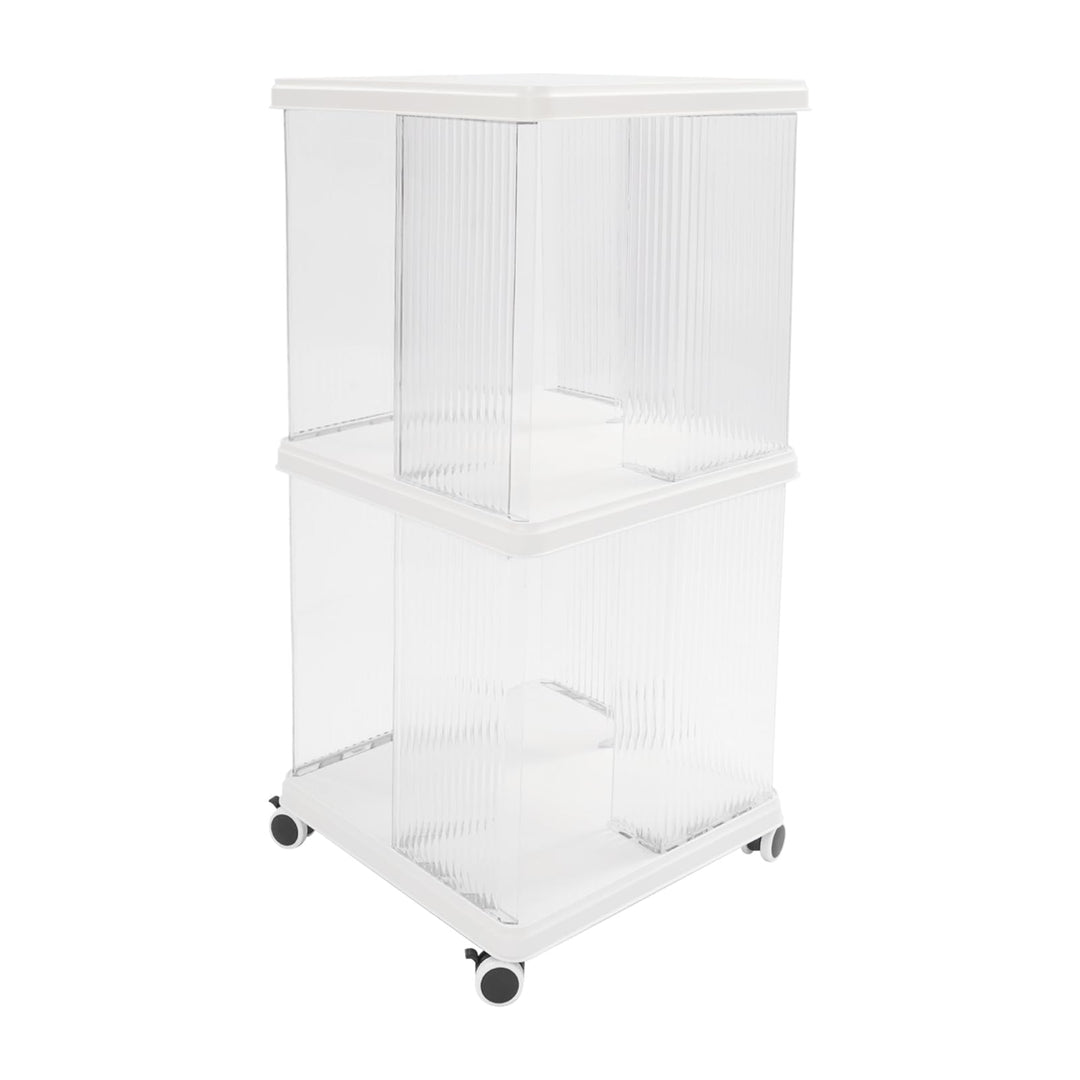 Drehbares Bücherregal 2-stöckig 36x36x72,5 cm weiss mit Rollen | Rotierendes Bücherregal mit 4 Rolle