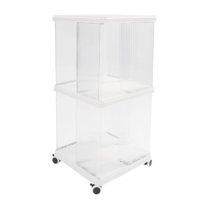 Drehbares Bücherregal 2-stöckig 36x36x72,5 cm weiss mit Rollen | Rotierendes Bücherregal mit 4 Rolle