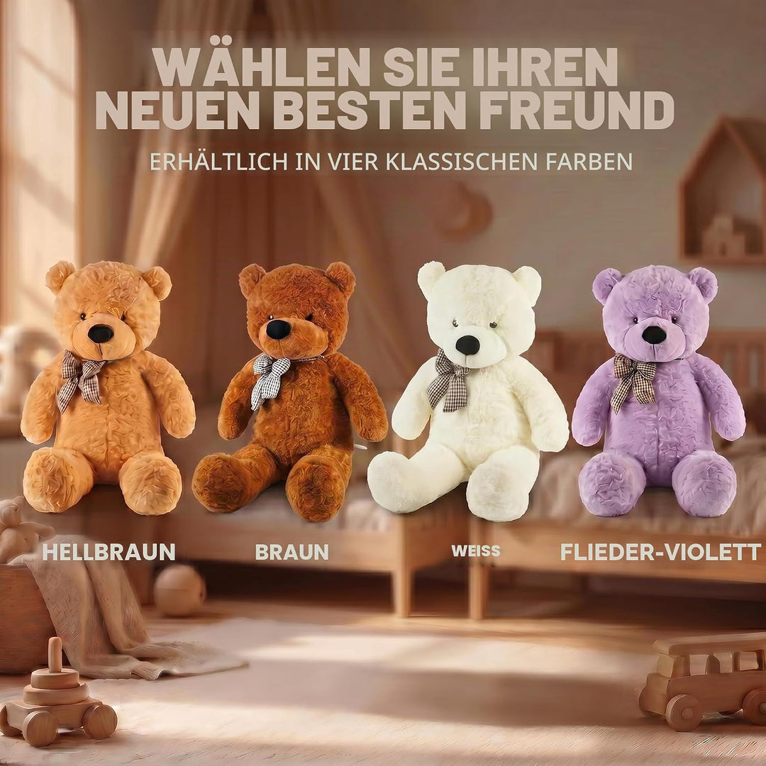 Feluna Riesen Teddybär XXL Kuschelbär 120 cm gross Plüschbär - Original Teddy Bär mit Schleife Hellb