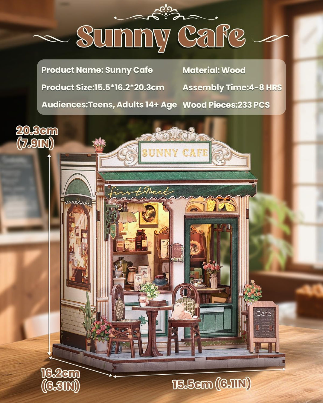 DIY Miniatur Haus Bausatz für Erwachsene,Puppenhaus Gewächshaus mit LED Licht,3D Puzzle Buchstütze a