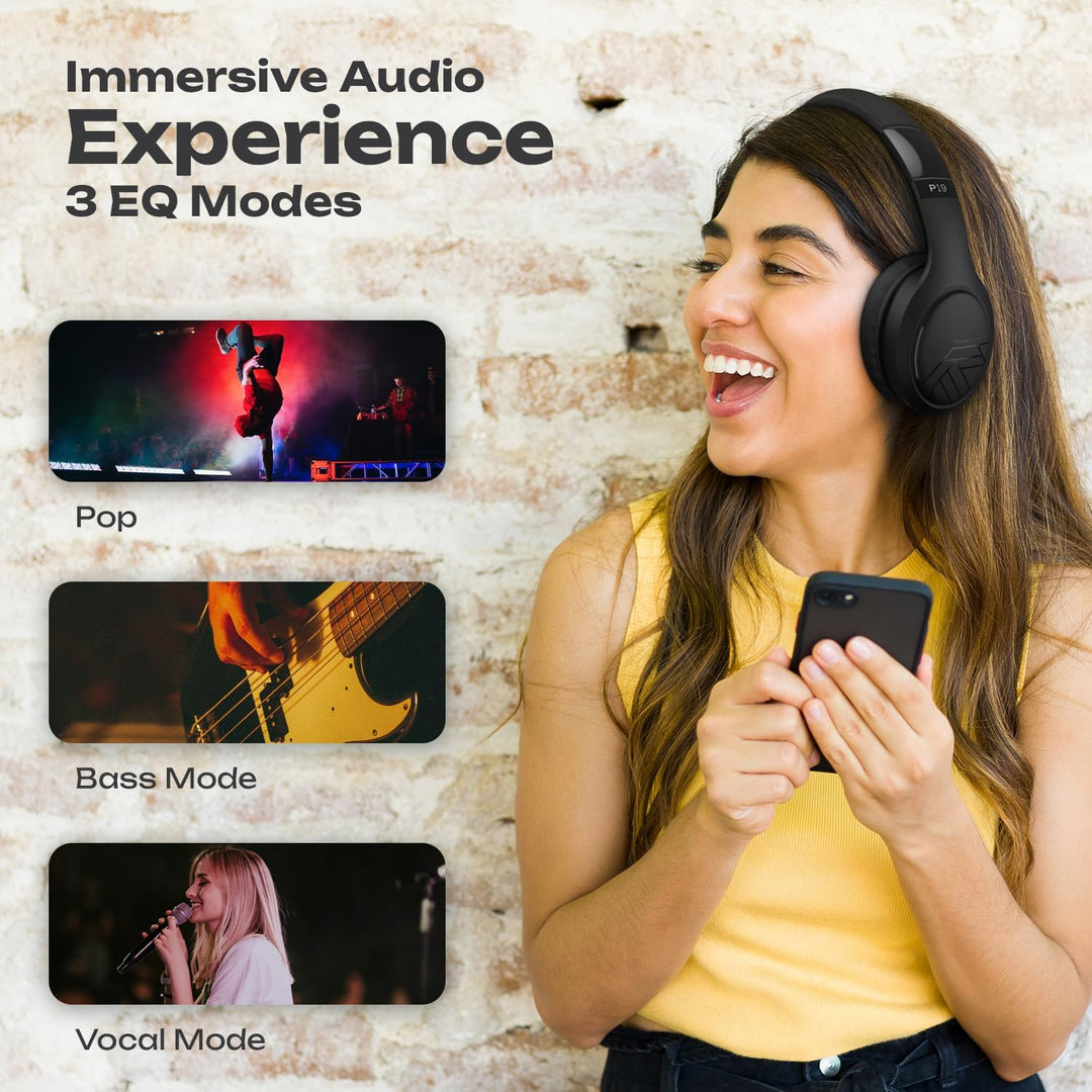 PowerLocus P19 Bluetooth Over Ear Kopfhörer, Kabellose Kopfhörer mit Mikrofon, 70std. Spielzeit, Hi-