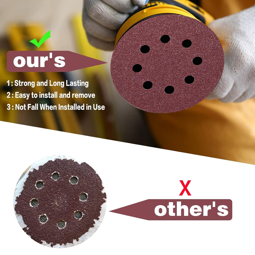 STEBRUAM 100 Stück Schleifpapier 125mm Klett 60 körnung,Profi 125 Schleifscheiben Rund 8 Loch für Ex