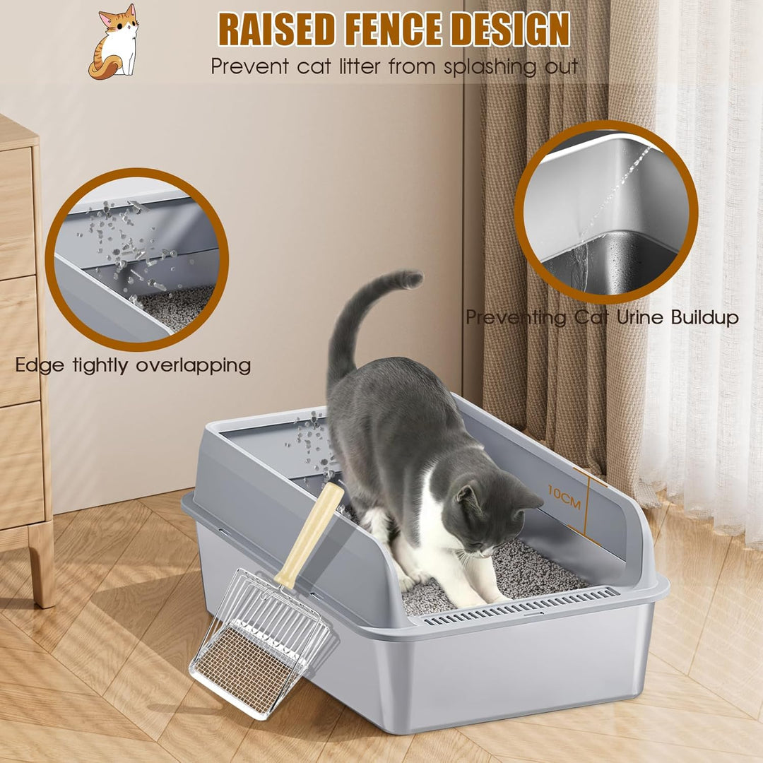 LADYSONS Katzenklo Edelstahl, Katzentoilette, Katzenklo Gross, Auslaufsicher und Gegen Halbgeschloss