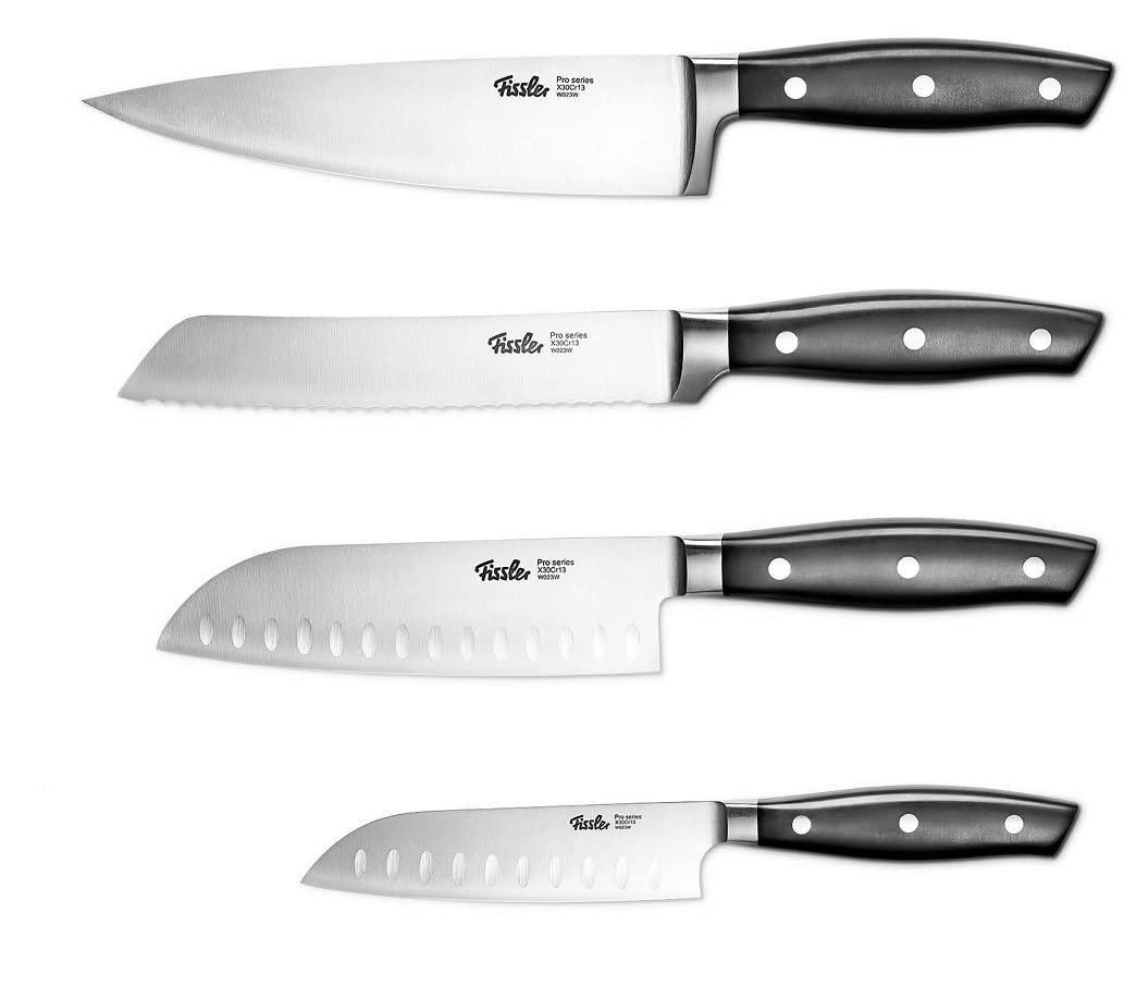 Fissler PROFI Messerset 4 tlg, Spezialklingen-Edelstahl geschmiedet - scharf, Rostfrei, Küchenmesser