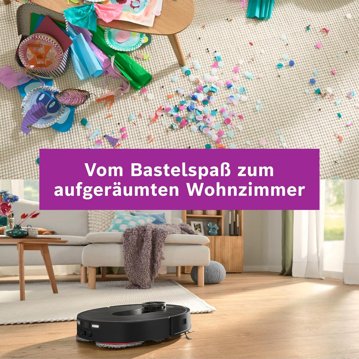 Bosch Spotless Max BCRDW3B Saugroboter mit Wischfunktion, 11.000 Pa Saugkaft, rotierende Wischpads,