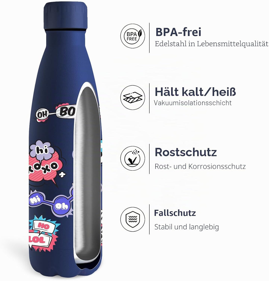 Grsta Trinkflasche 500ml, Trinkflasche Edelstahl BPA- Freie, Wasserflasche Sport Auslaufsicher, Wass