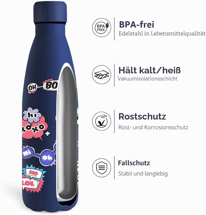 Grsta Trinkflasche 500ml, Trinkflasche Edelstahl BPA- Freie, Wasserflasche Sport Auslaufsicher, Wass