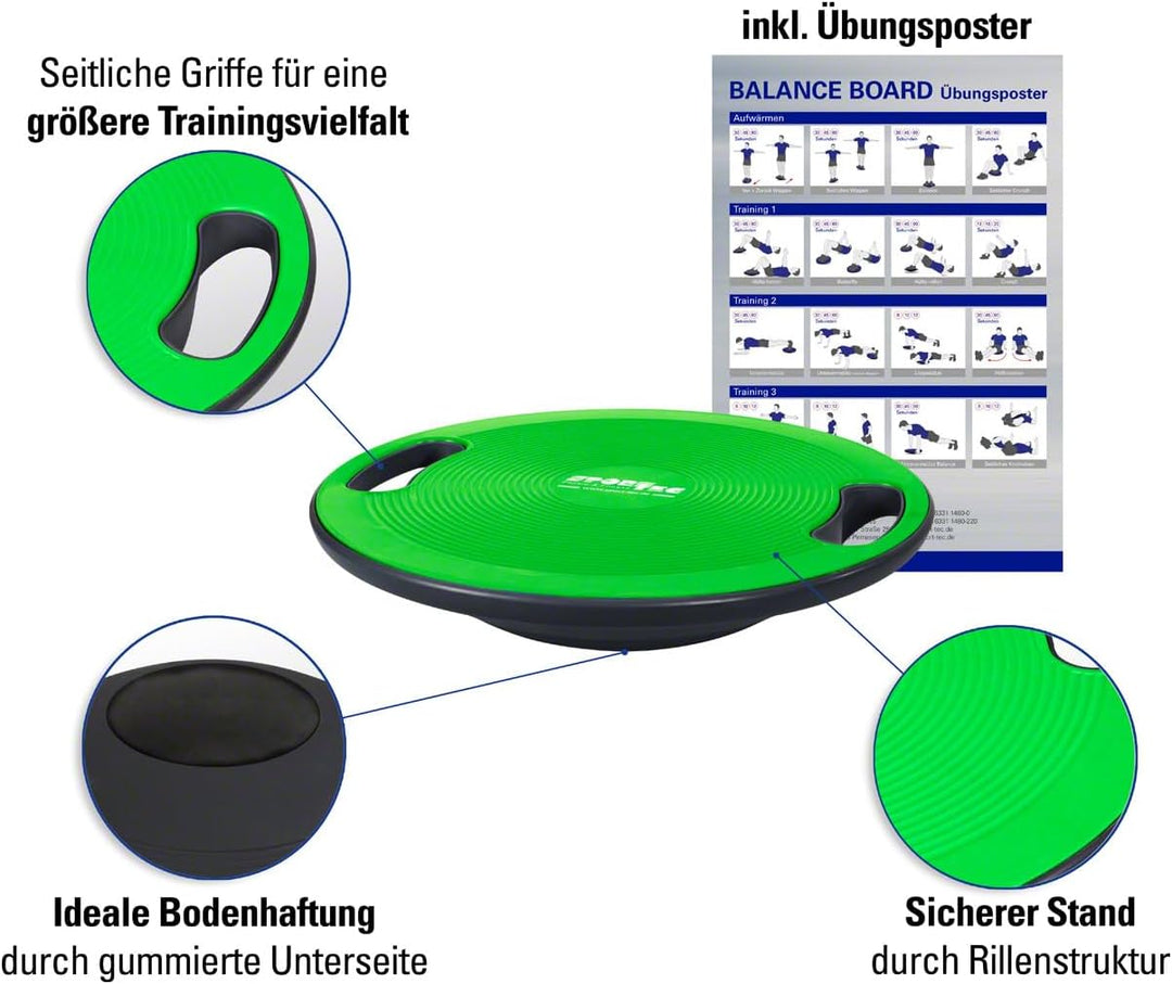 Sport-Tec Balance Board Fitnesskreisel mit Griffen, ø 40 cm Limone, Limone
