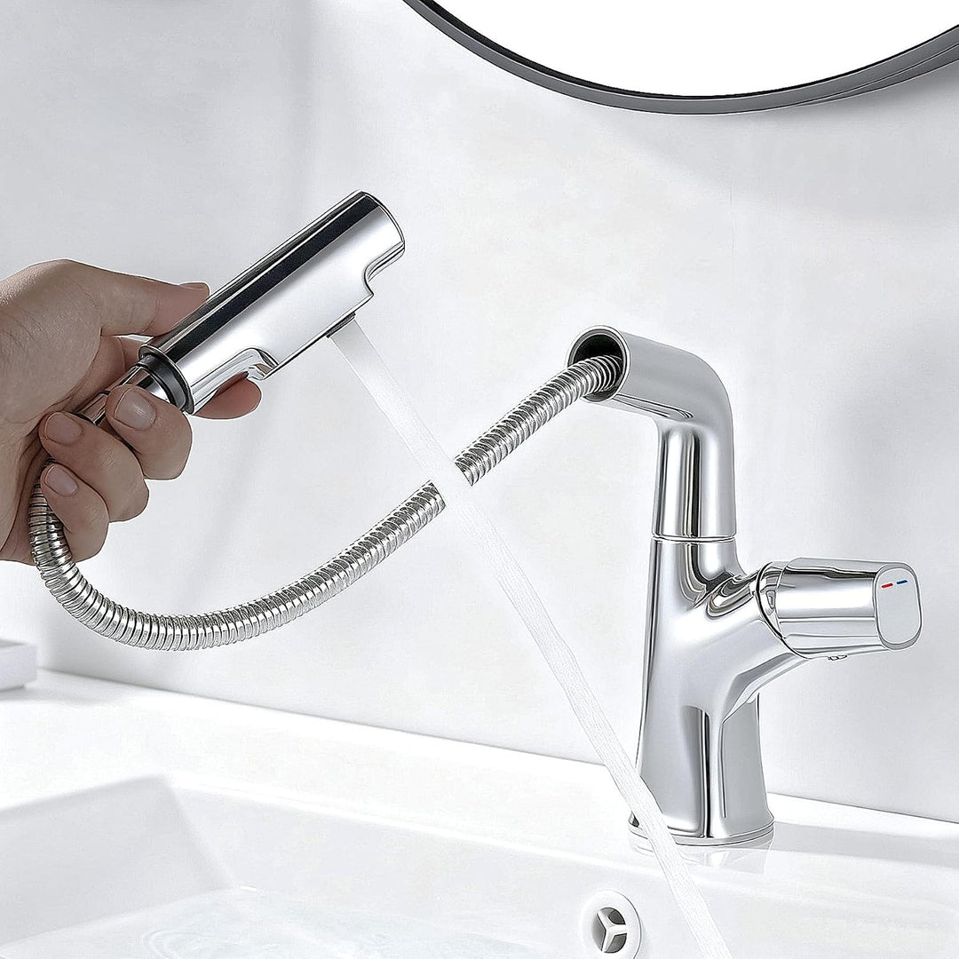 kisimixer Wasserhahn Bad, Waschtischarmatur mit Herausziehbarer Brause (Armatur Badezimmer mit 2 Str