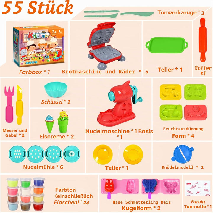 Knete Set Knetwerkzeug für Kinder,54 Stück Kitchen Creations Nudelmaschine Spielset Burger Eiscreme,