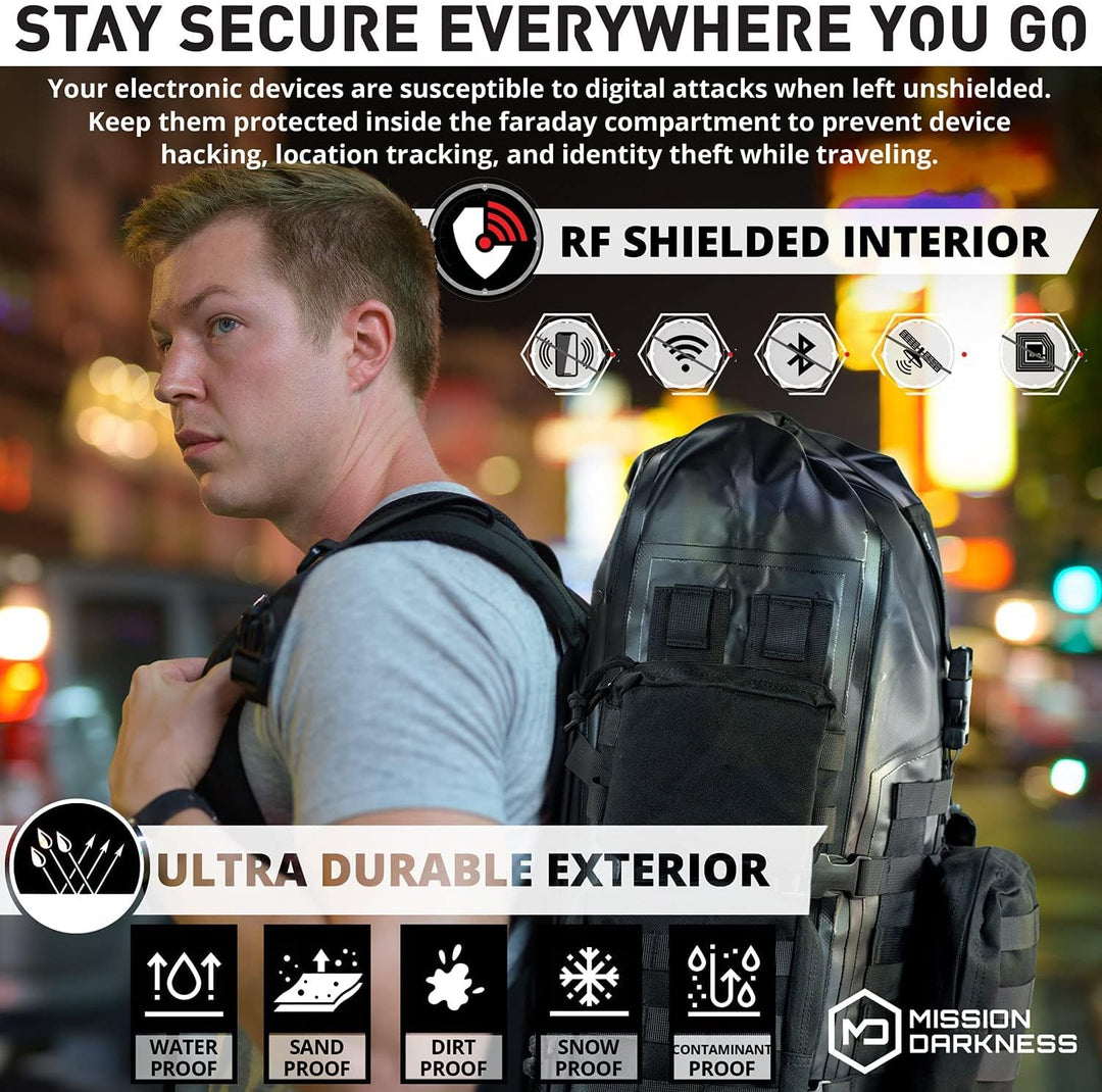 Mission Darkness Dry Shield Faraday Rucksack 40 Liter Fassungsvermögen // Wasserdichte taktische Tas