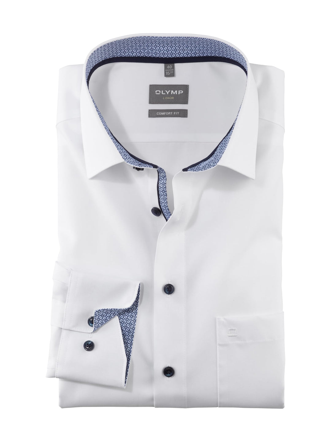 OLYMP Herren Oberhemd Langarm Luxor,Uni,Comfort fit,New Kent,Weiss 00,41