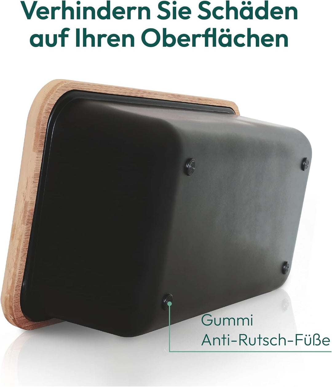 Gadgy Brotkasten Bambus - Brotdose mit Schneidebrett und Deckel - Brotkasten Schwarz - Luftdicht, Fr