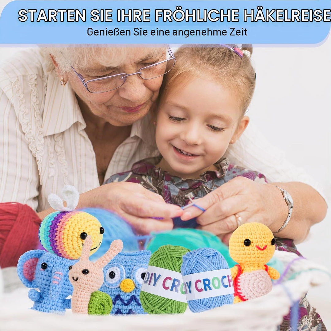 ZCOINS Mini Amigurumi Häkelset, 6 niedliche Tiere für Anfänger mit Videoanleitung(Englisch), Komplet