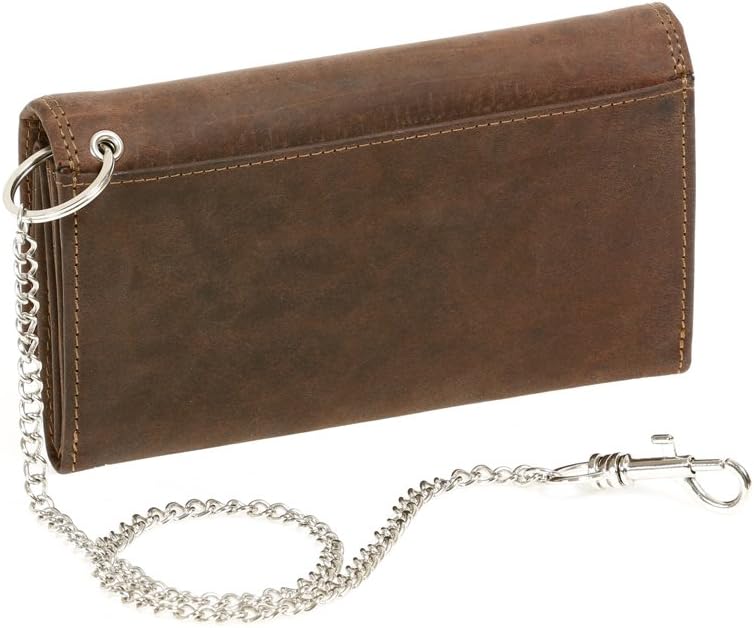 LEAS Bikerbörse Langbörse mit Chrom-Kette im Vintage-Stil MCL in Echt-Leder, braun Chain-Series