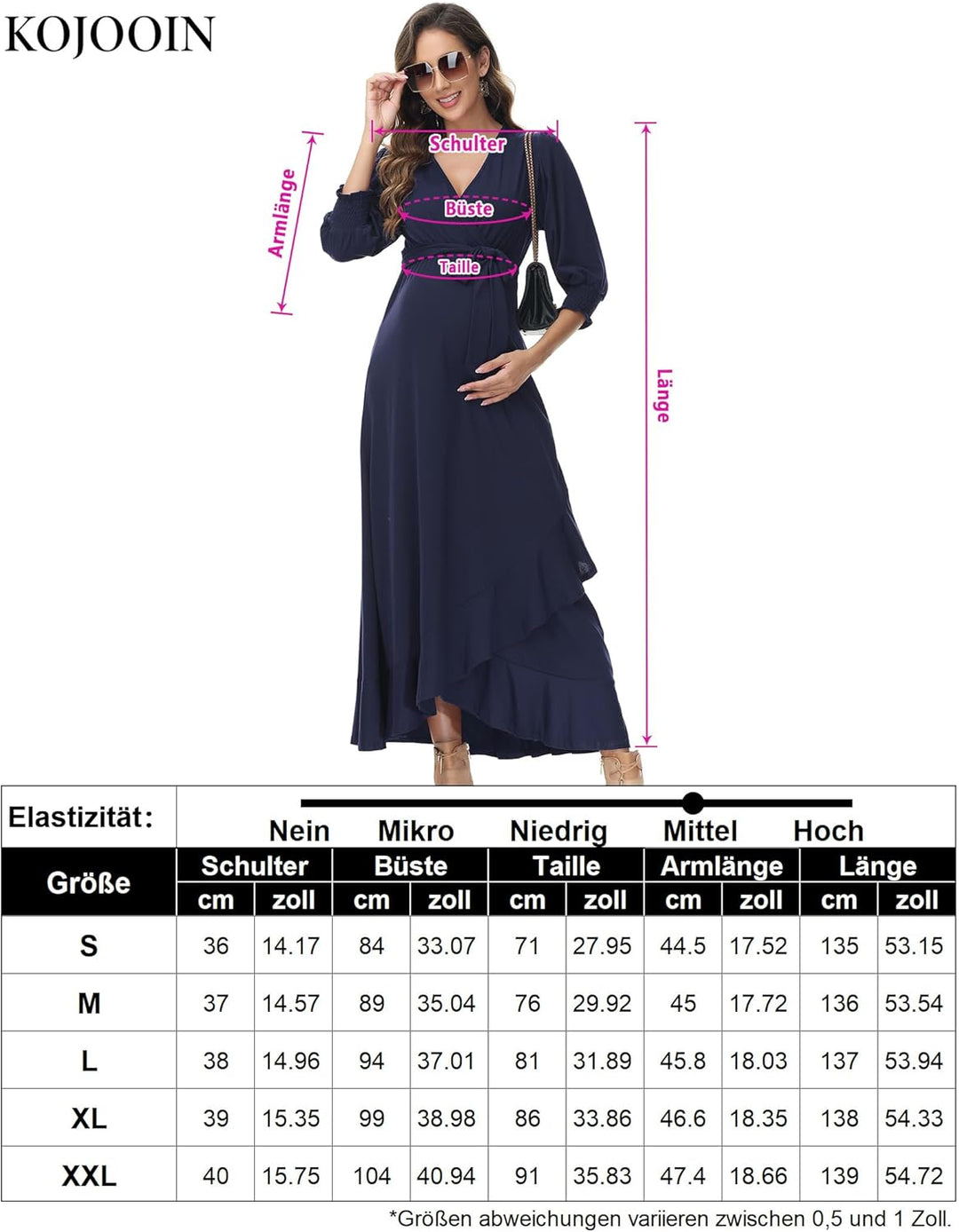 KOJOOIN Damen Umstandskleid V-Ausschnitt Stillkleid Kurzarm Schwangerschaftskleid mit Rüschen Blumen