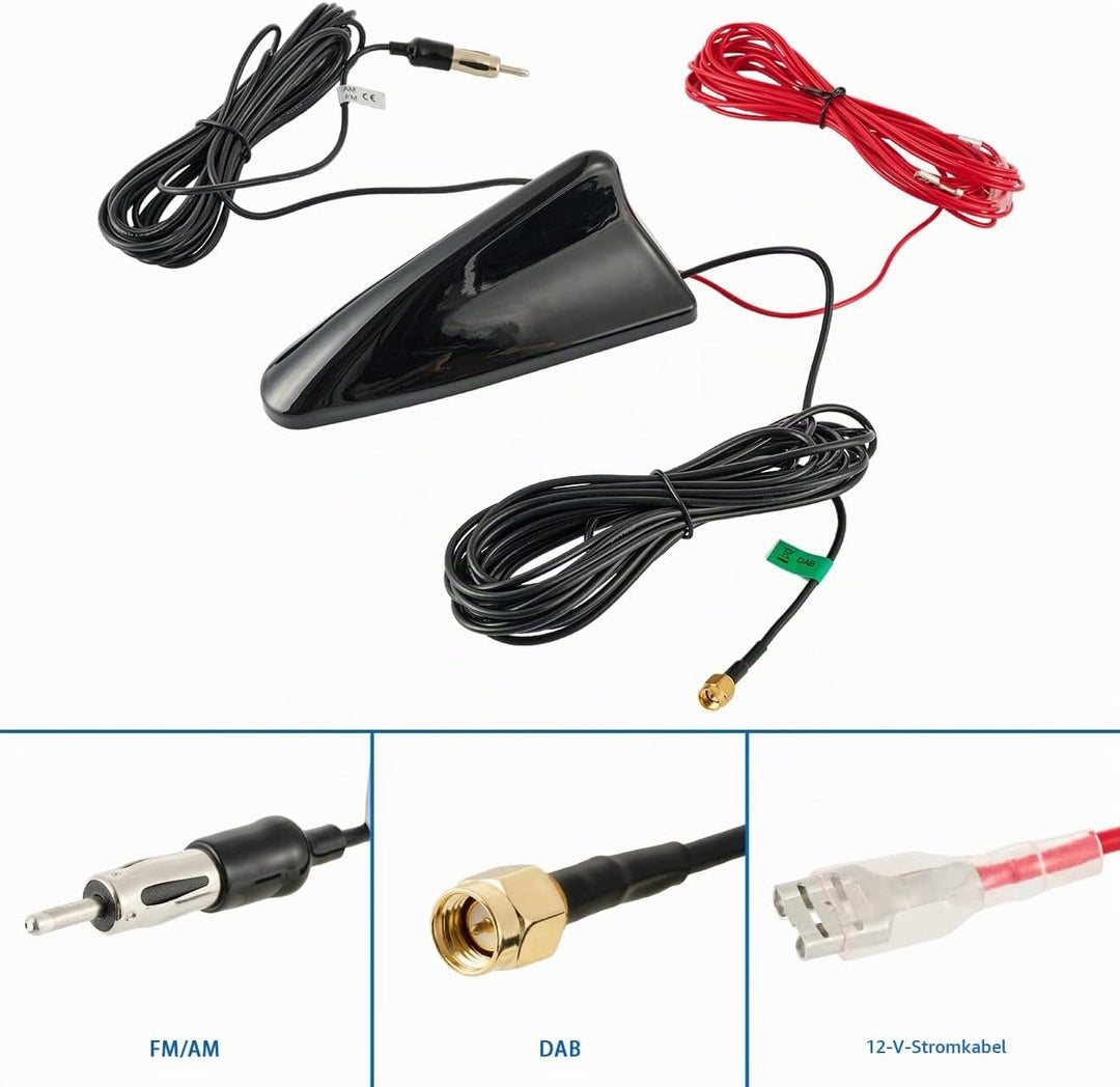 Vecys DAB DAB+ Car Antenna Shark Fin FM/AM Radio Antenna Signal Booster SMA to DIN Plug Connector Ca