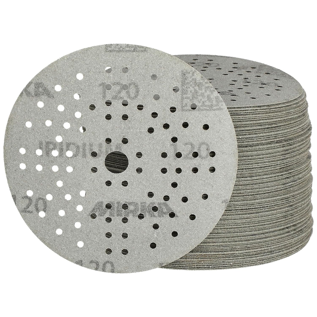 Mirka Iridium Premium-Schleifpapier Ø 125mm Klett 89-Loch, Korn 120, 100 Stk/Zum Schleifen von Lack,