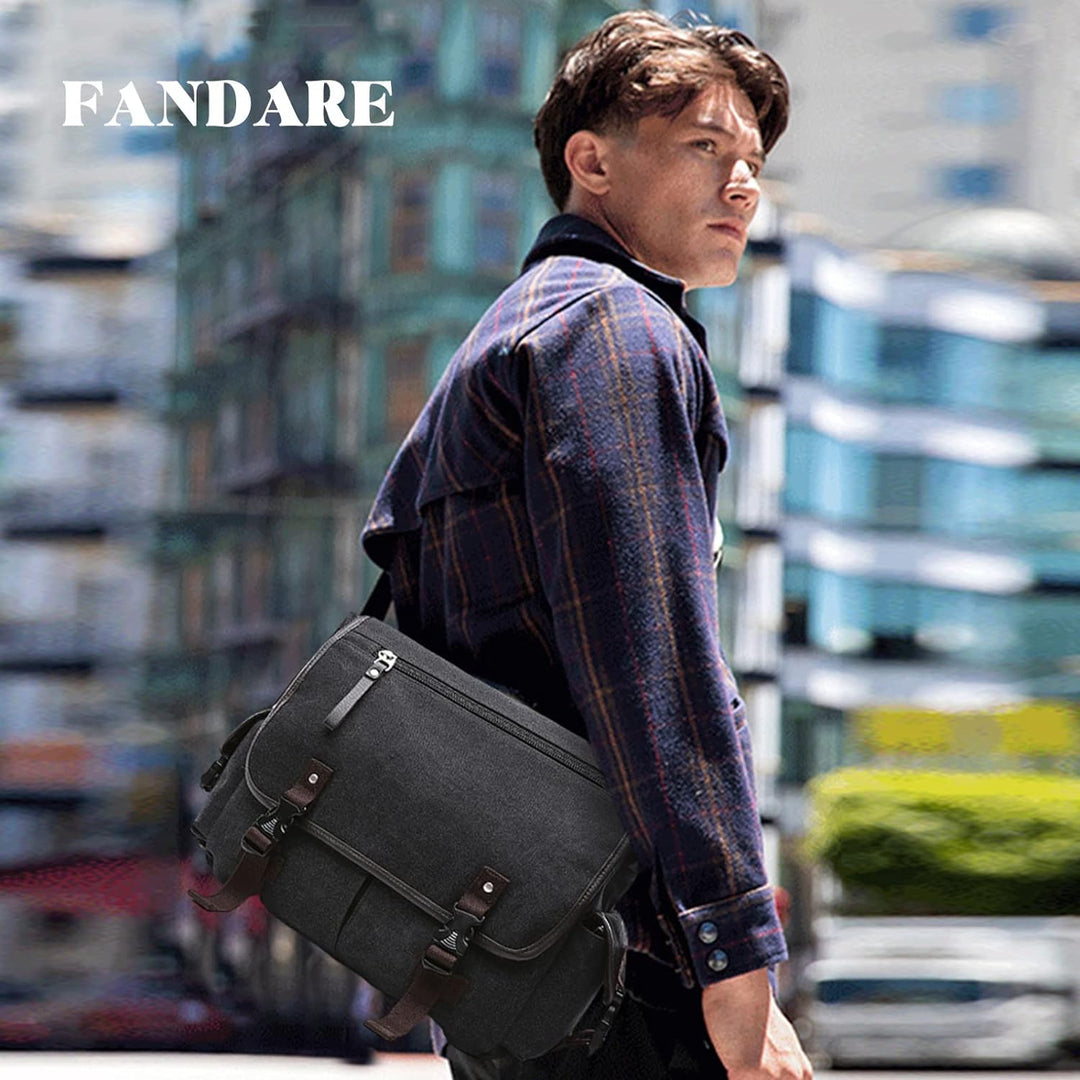 FANDARE Segeltuch Umhängetasche Herren Arbeitstasche Messenger Bag Schultertasche Aktentaschen passe