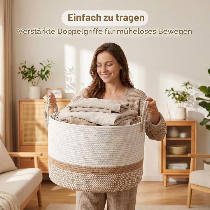 Grosser Wäschekorb Aus Baumwollseil, Faltbar, Mit Griffen, 25×40 Cm | Weicher, faltbarer Baumwollkor