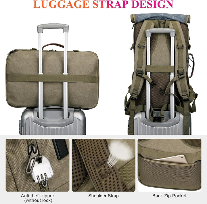 WITZMAN Reiserucksack Herren Gross 40L Canvas Vintage 3 in 1 Rucksack Fit 16 Zoll Laptop Rucksack fü