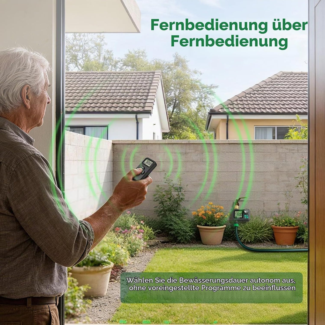RESTMO 2 Zonen Bewässerungscomputer mit integriertem RF-Chip und Fernbedienung, automatisch/manuell/