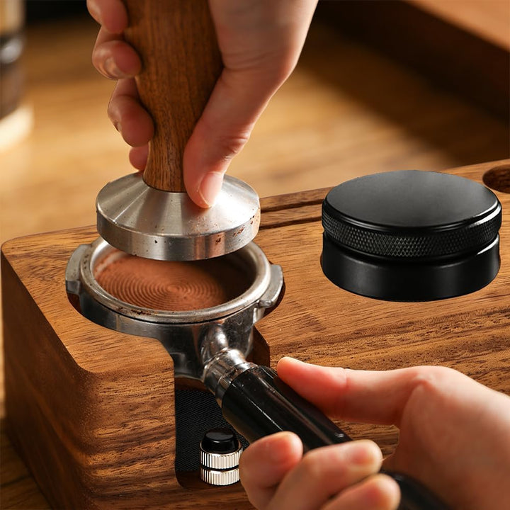 Espresso Tamperstation 58 mm Kaffee Tamper Station aus Walnussholz Barista Tamping Station Höhenvers