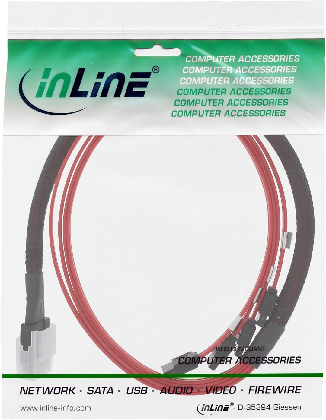 InLine 27610 SAS Anschlusskabel, Mini SAS SFF8087 an 4x SATA, Crossover, OCF, 0,75m
