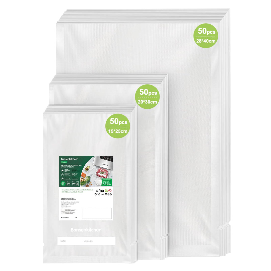 Bonsenkitchen Vakuumierbeutel 150 Beutel - 15x25 cm (50)+20x30 cm (50)+ 28x40 cm (50), für jede Grös