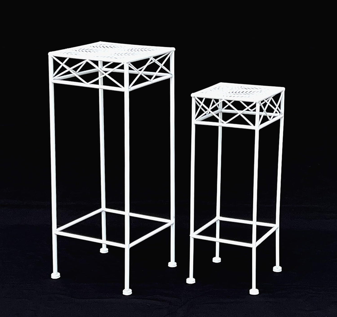 DanDiBo Blumenhocker Weiss Metall Eckig Blumenständer 96314 2er Set Beistelltisch Blumensäule Modern