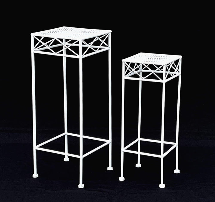 DanDiBo Blumenhocker Weiss Metall Eckig Blumenständer 96314 2er Set Beistelltisch Blumensäule Modern