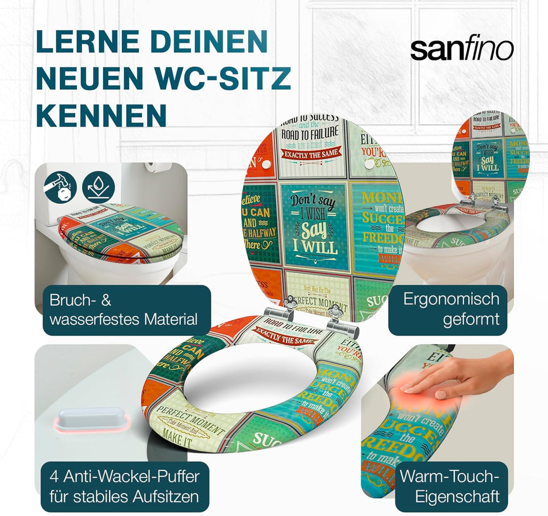 SANFINO® Premium WC Sitz mit Absenkautomatik – hochwertige Toilettendeckel aus Holz, viele bunte Mot