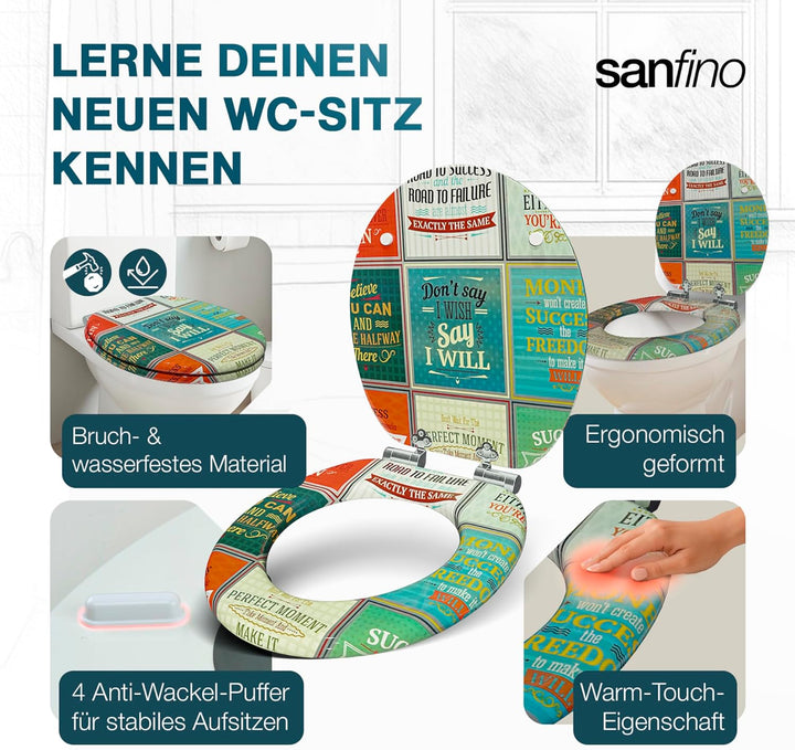 SANFINO® Premium WC Sitz mit Absenkautomatik – hochwertige Toilettendeckel aus Holz, viele bunte Mot