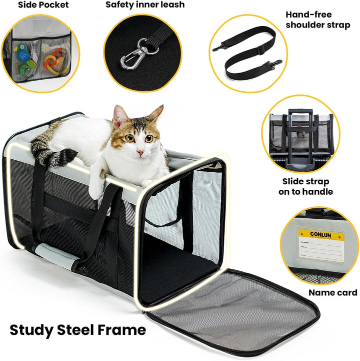 Conlun Katzentransportbox,Weiche Katzentransporttasche mit 4-seitigem Netz, Flugzeugtaugliche Katzen